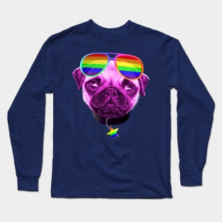 Gay Pride Pug LGBT Dog Sunglasses Long Sleeve T-Shirt